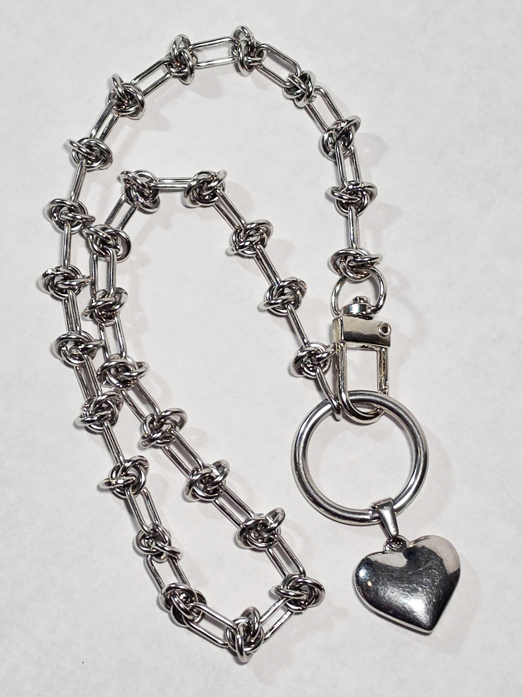 Knotted Stainless Steel Chain 16" Clip Closure and Heart Pendant