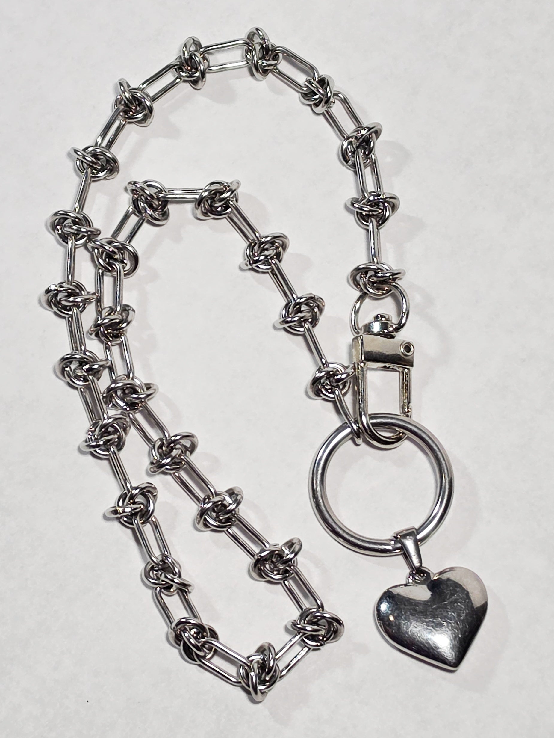 Knotted Stainless Steel Chain 16" Clip Closure and Heart Pendant