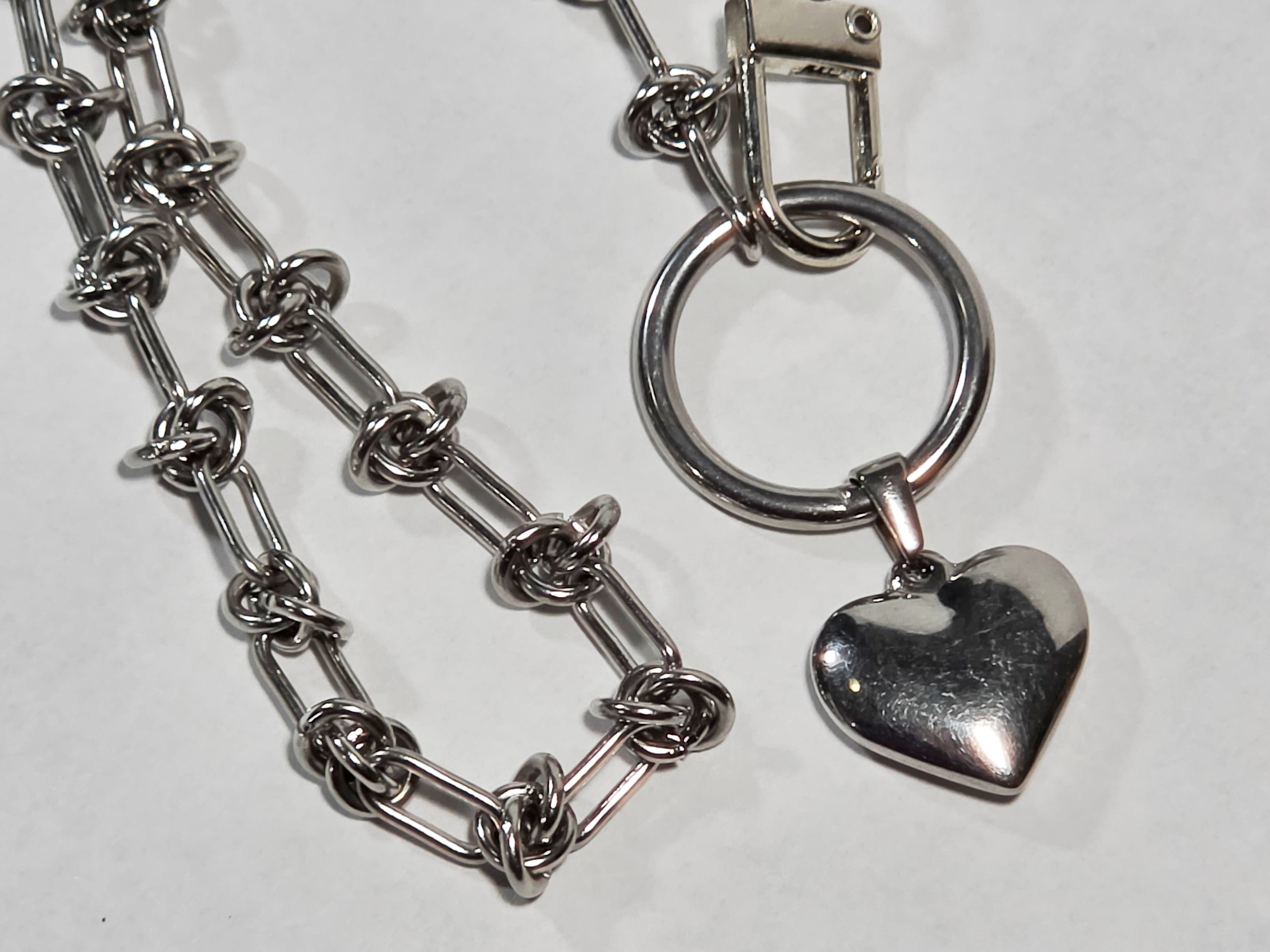 Knotted Stainless Steel Chain 16" Clip Closure and Heart Pendant