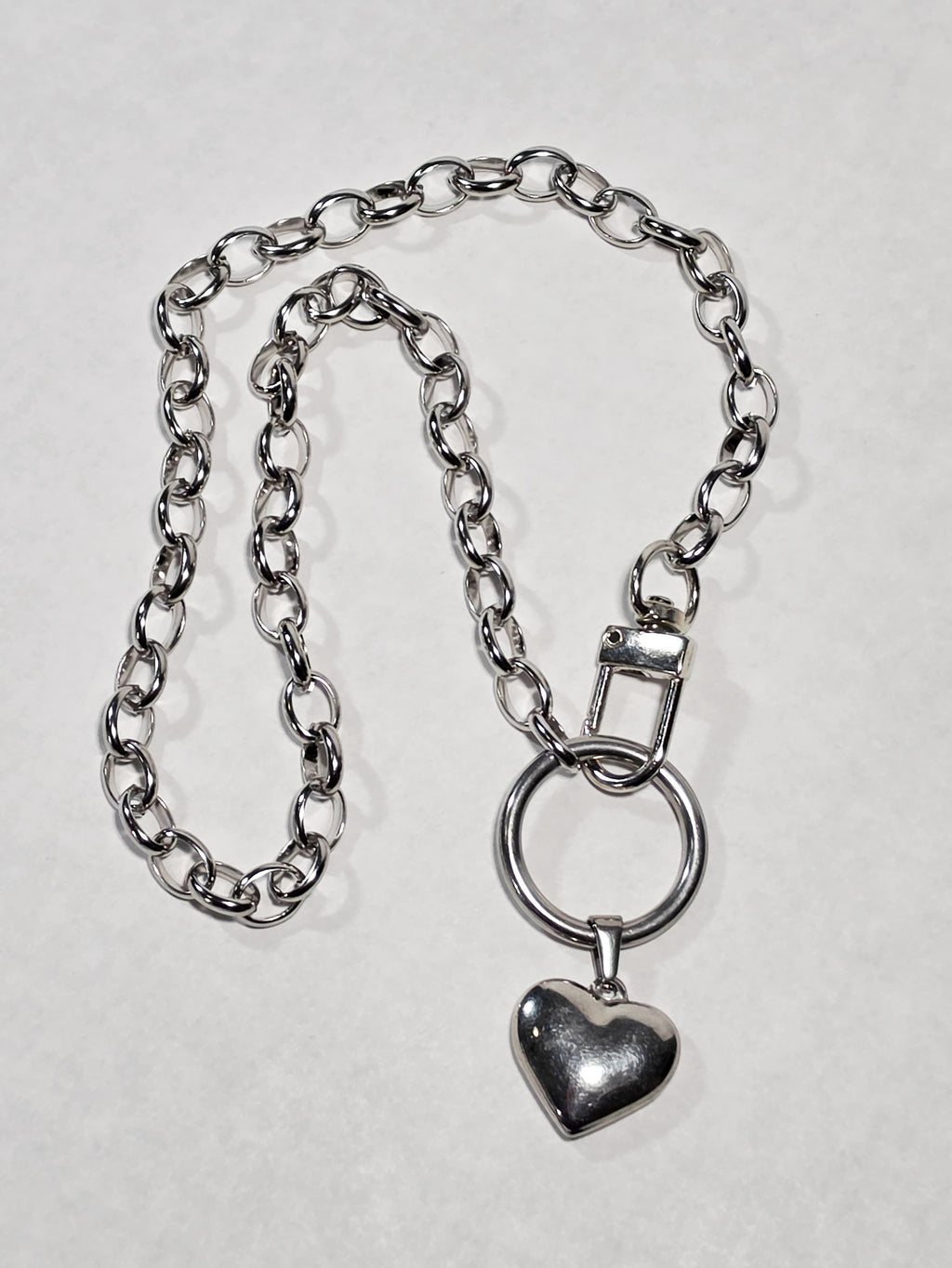 Stainless Steel Open Chain 16" with O-ring Clip with Heart Pendant Collar