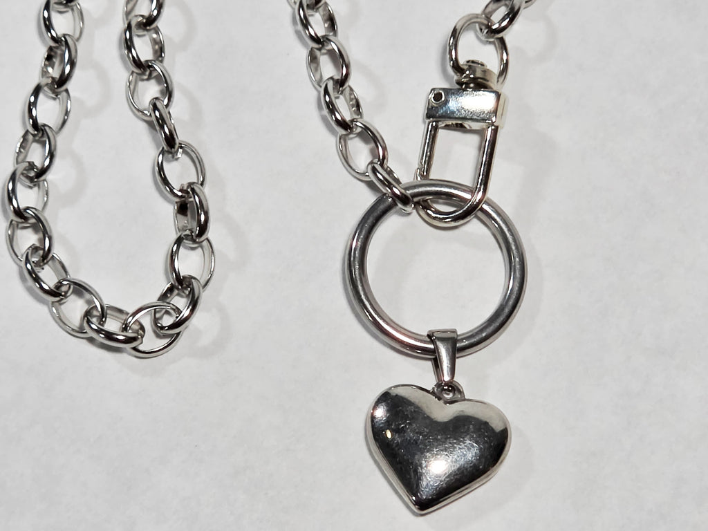 Stainless Steel Open Chain 16" with O-ring Clip with Heart Pendant Collar