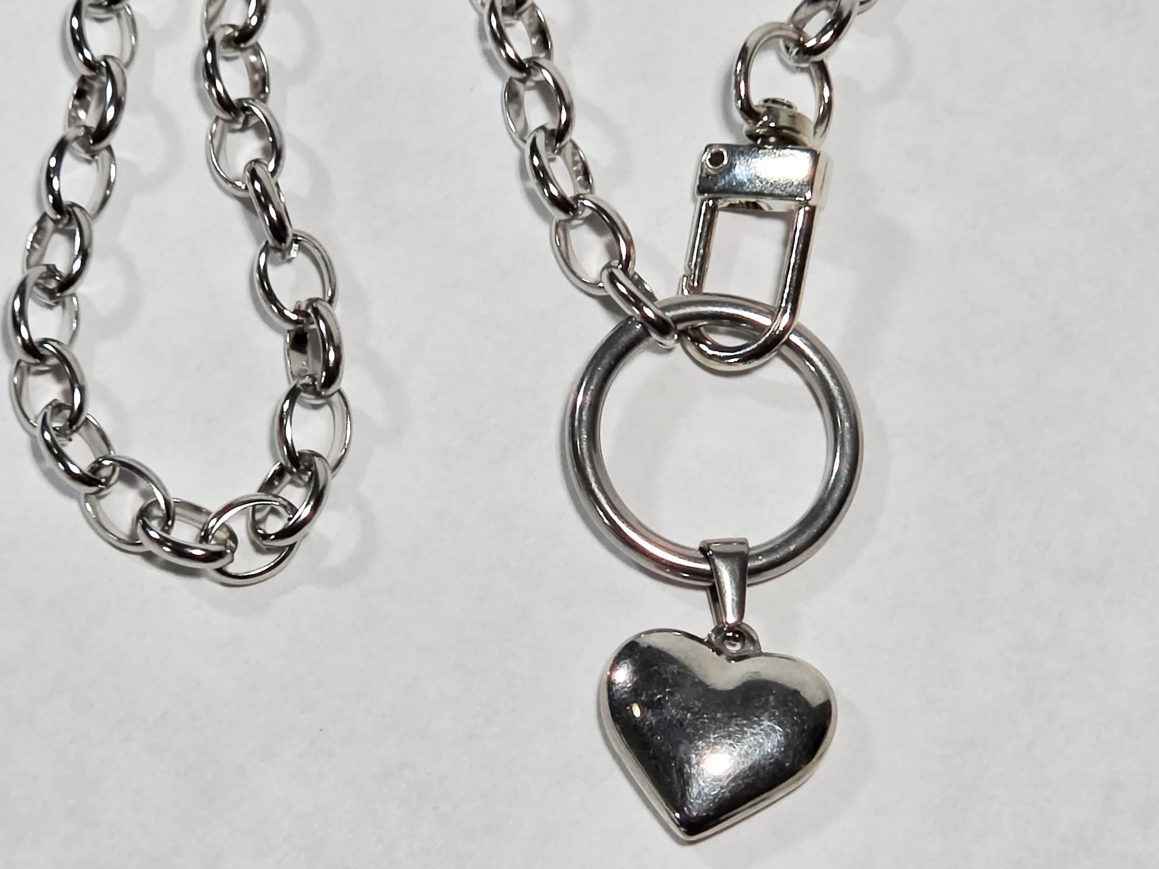 Stainless Steel Open Chain 16" with O-ring Clip with Heart Pendant Collar