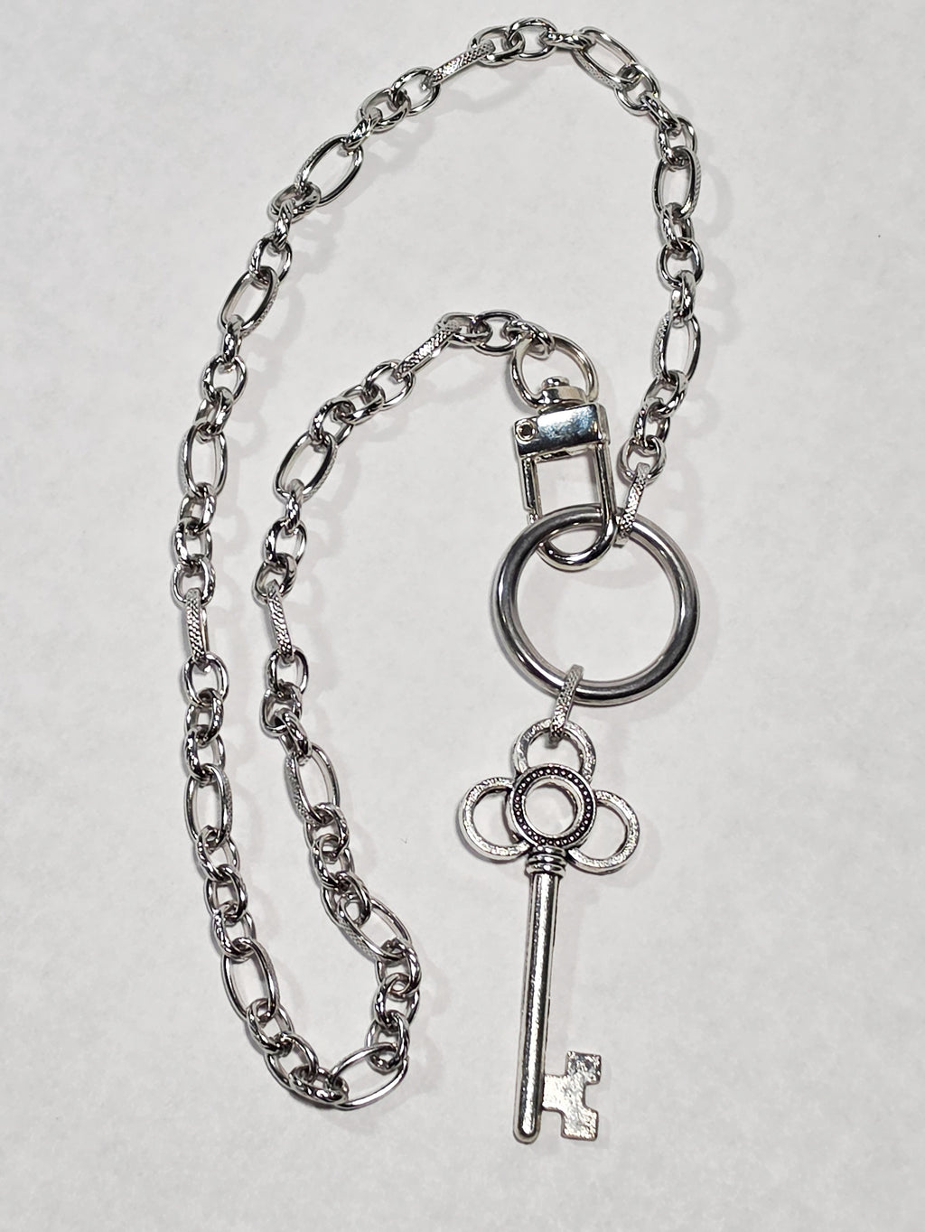 Stainless Steel Chain 16" with Clip and Key Pendant Collar