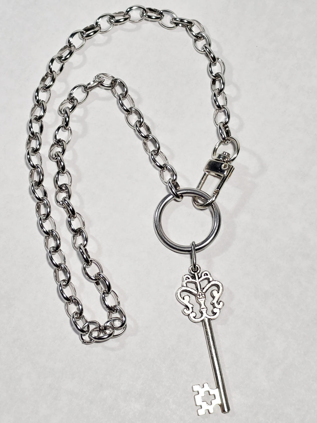 Stainless Steel Chain 18" with O-Ring Collar with Clip And Key Pendant