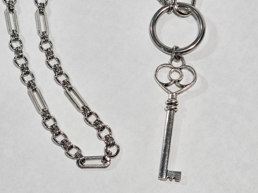 Stainless Steel Chain 19.5" with O-Ring Collar with Clip And Key Pendant