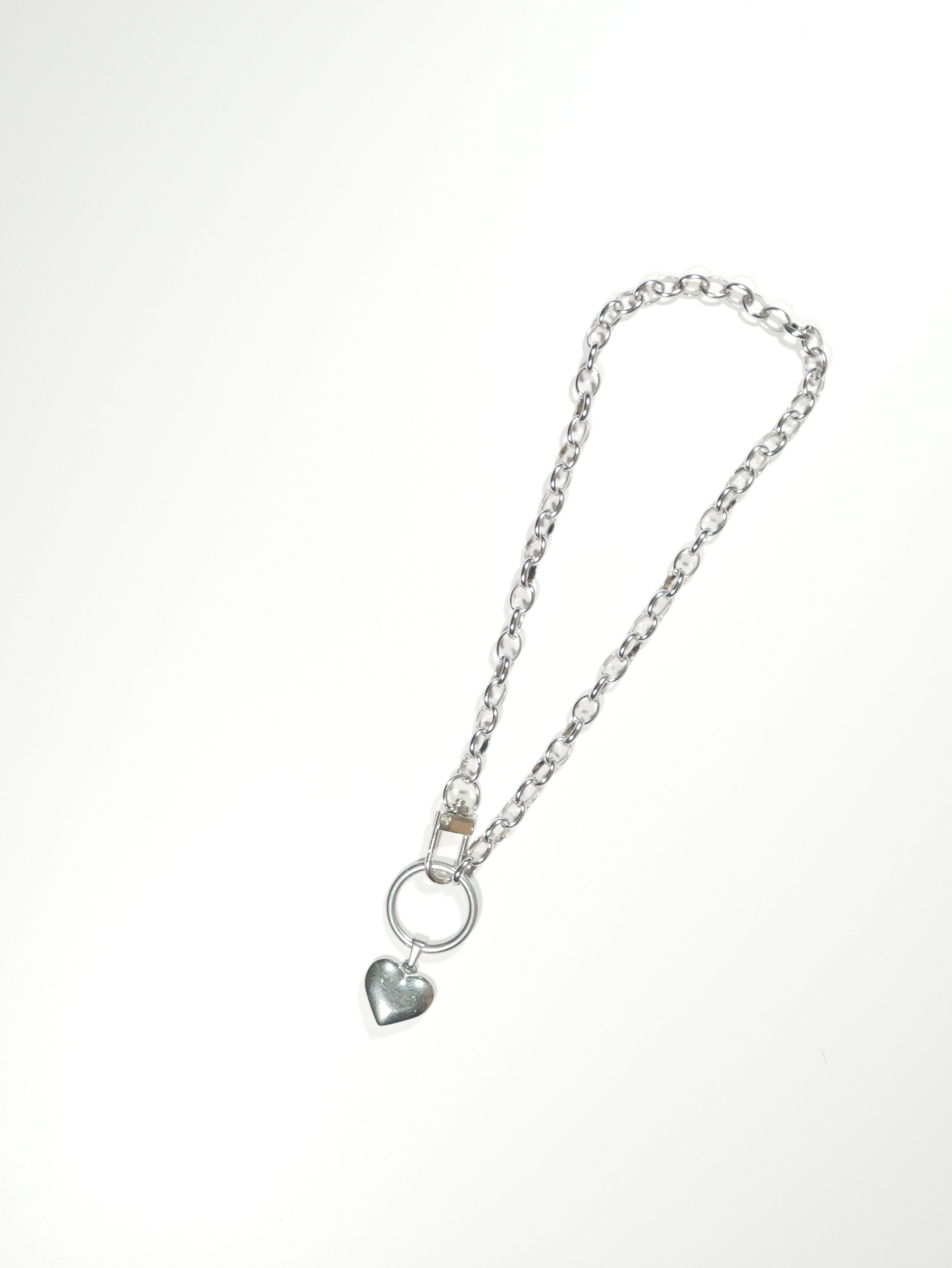 Stainless Steel Open Chain 16" with O-ring Clip with Heart Pendant Collar