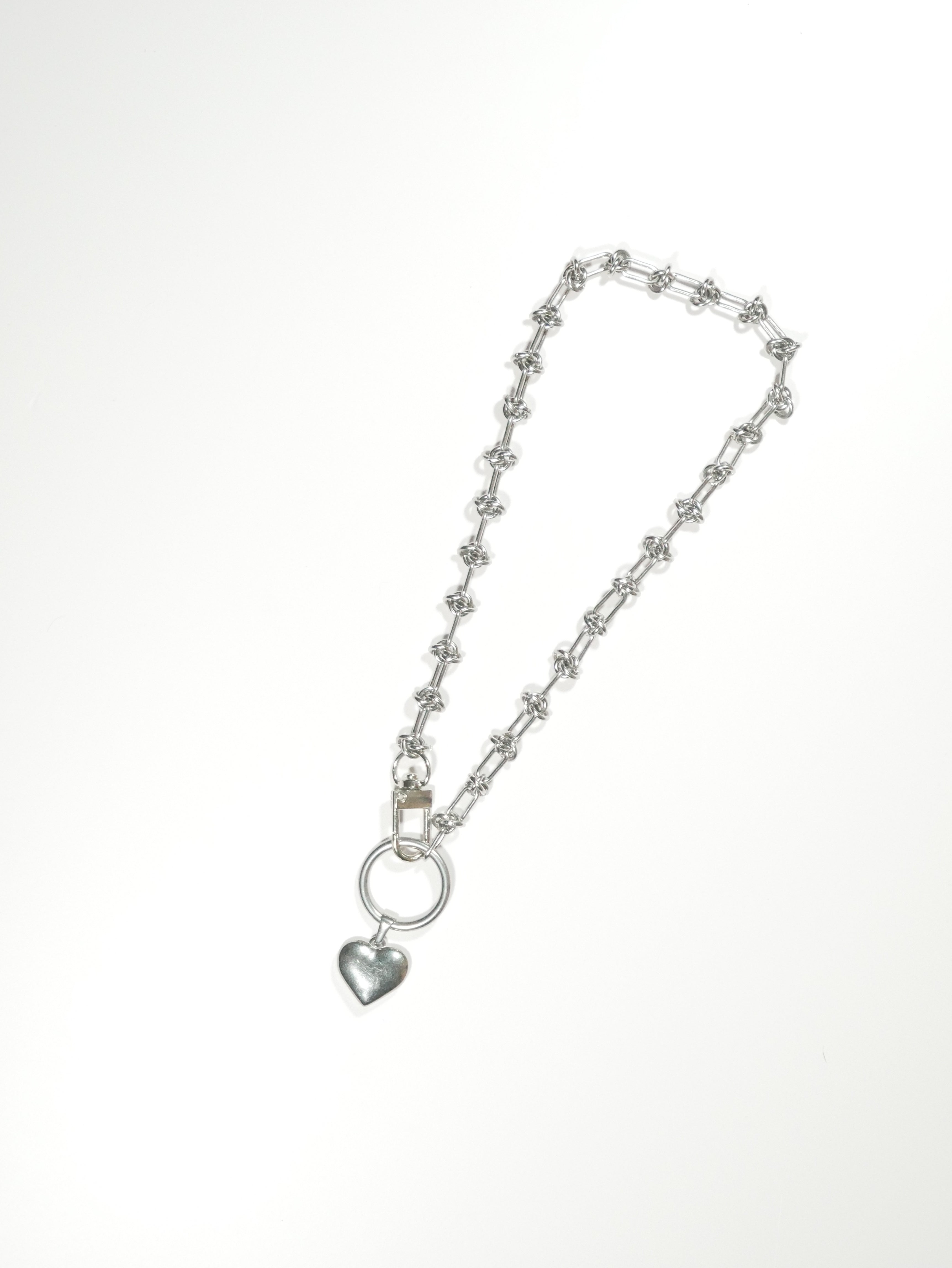 Knotted Stainless Steel Chain 16" Clip Closure and Heart Pendant