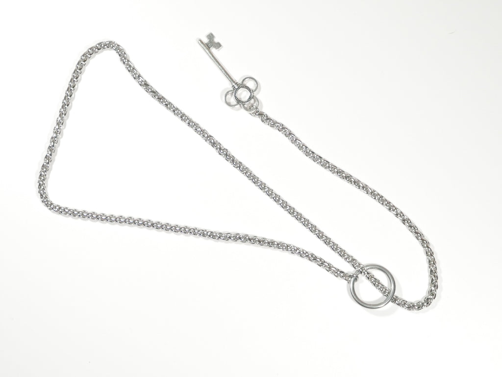 Wheat Chain Slip Day Collar With Key Pendant 27.5" Stainless Steel