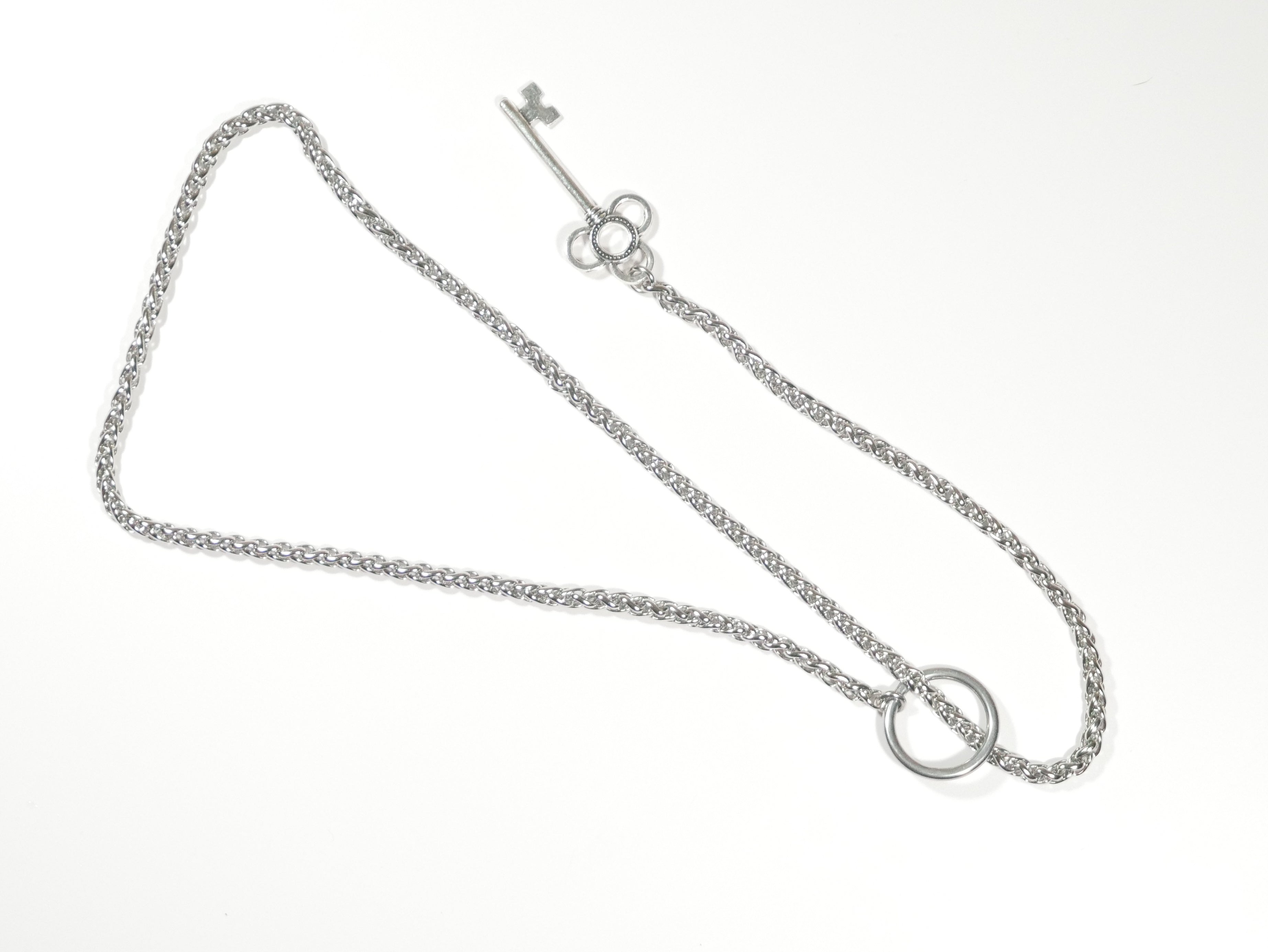 Wheat Chain Slip Day Collar With Key Pendant 27.5" Stainless Steel