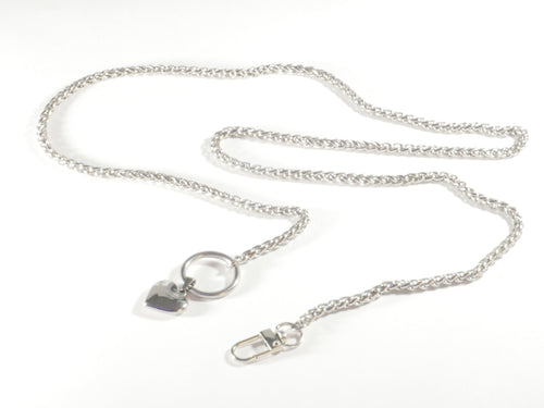 Silver chain with a heart-shaped pendant on a white background