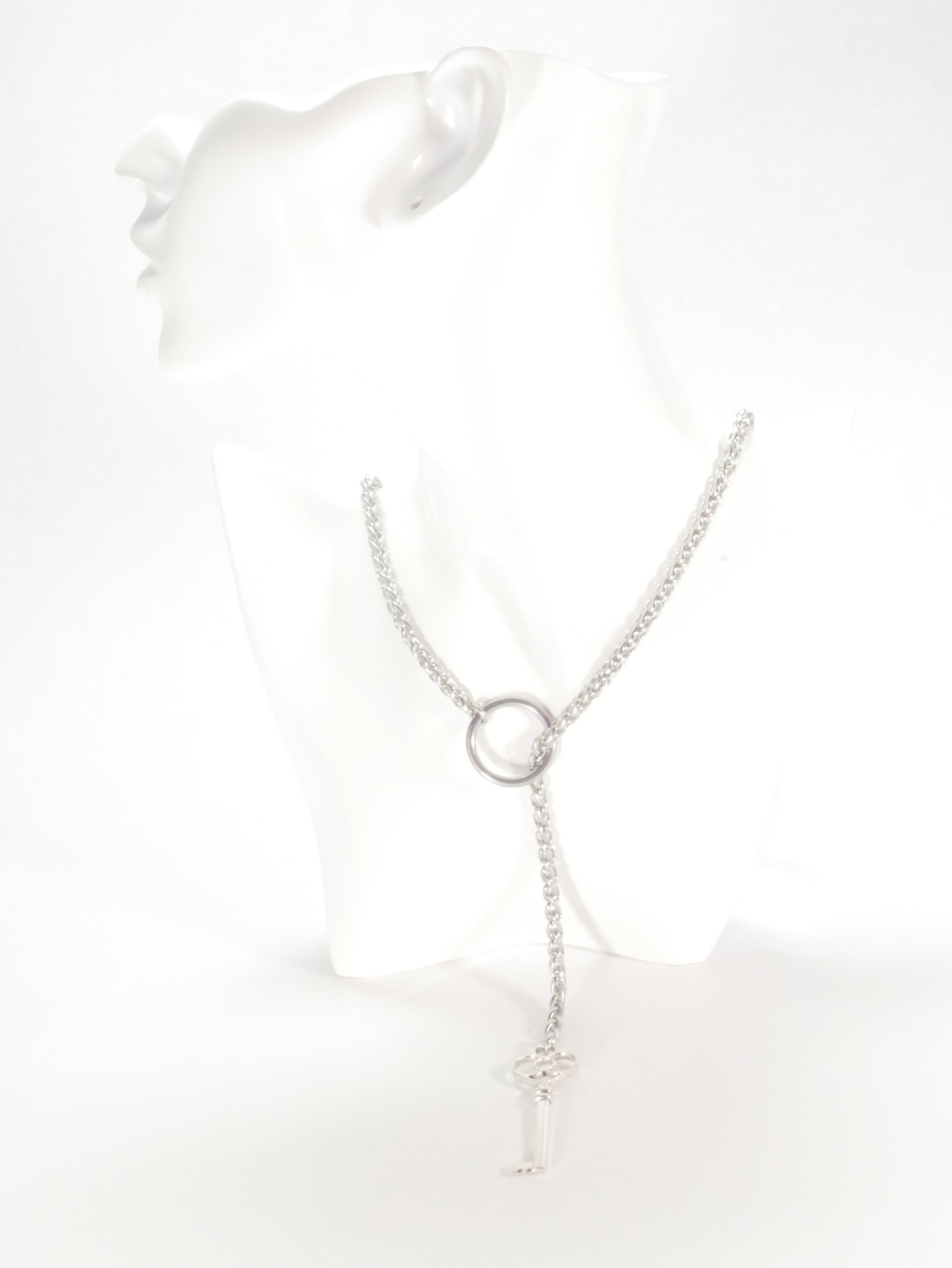 Silver necklace on a white background