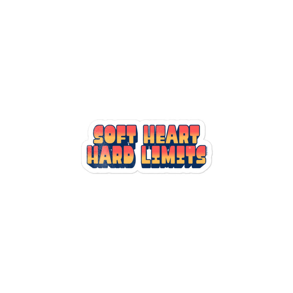 Colorful text 'SOFT HEART HARD LIMITS' on a white background