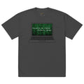Dark gray t-shirt with a graphic of a laptop displaying text and a keyboard, on a white background.