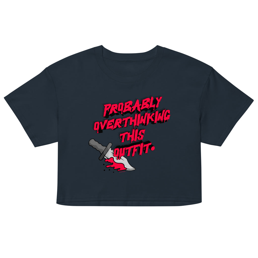 Black t-shirt with red and white text and graphic on a white background